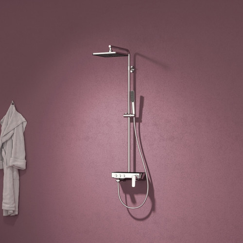 Душевая система Teska Niagara NG3501S с термостатом Хром Черное стекло нержавеющая сталь на стену