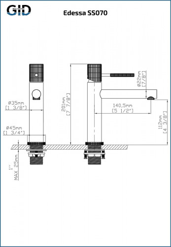 Смеситель для раковины Gid Edessa SS070GMK цвет Вороненая сталь