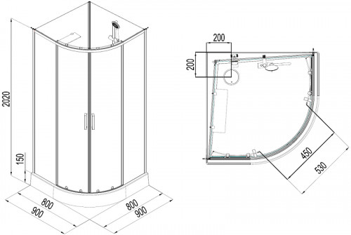 Душевая кабина Aquanet Passion EVO R Black 90х90 267256 без гидромассажа