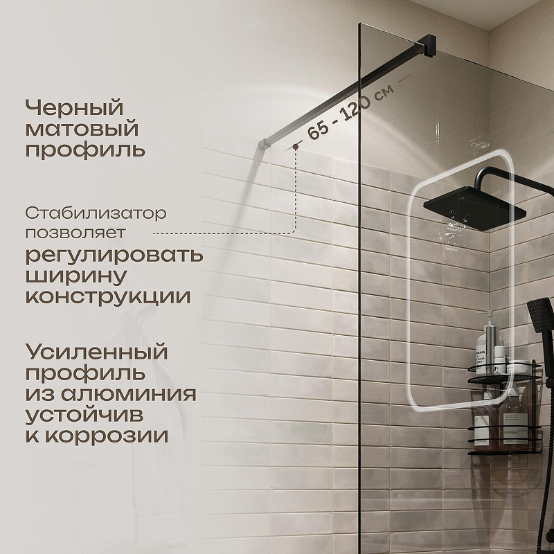 Душевая перегородка DIWO Орёл 99 DS-OR-100-BL профиль Черный матовый стекло прозрачное