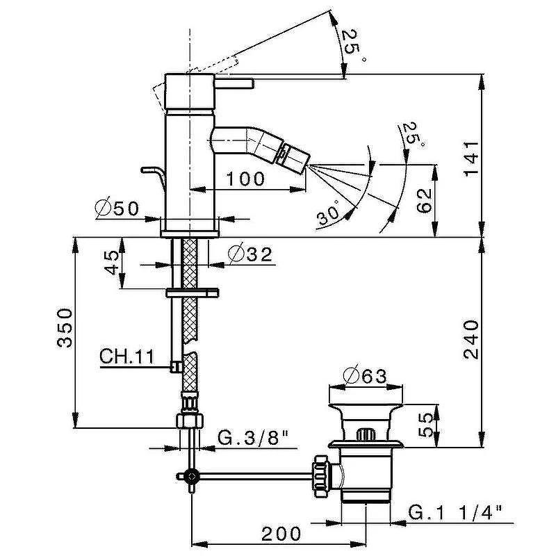 Смеситель для биде Cisal Less New LN00055040 Черный матовый