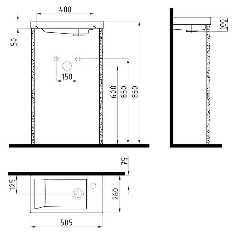 Раковина Bien Infinitum 50 INLK05001FD1W5000 Белая фарфор полувстраиваемая