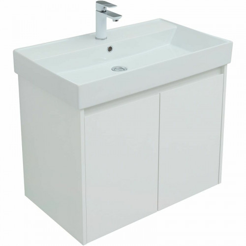 Тумба с раковиной Aquanet Nova Lite 75 302526 подвесная Белый глянец МДФ / ЛДСП