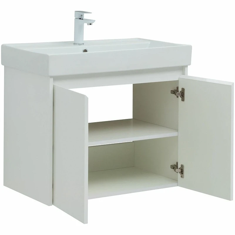 Тумба с раковиной Aquanet Nova Lite 75 302526 подвесная Белый глянец МДФ / ЛДСП