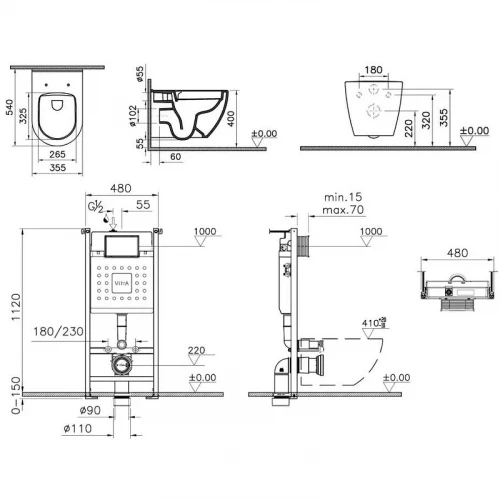 Комплект унитаза с инсталляцией Vitra L-Box Mia Round 9873B003-7205 с сиденьем Микролифт