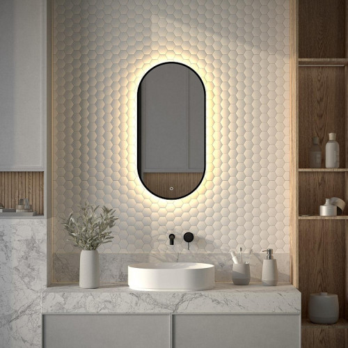 Зеркало Defesto Aura 40х80 DF 2932 с подсветкой 20W-3000K/Без выключателя/Теплый белый свет/Черная рама