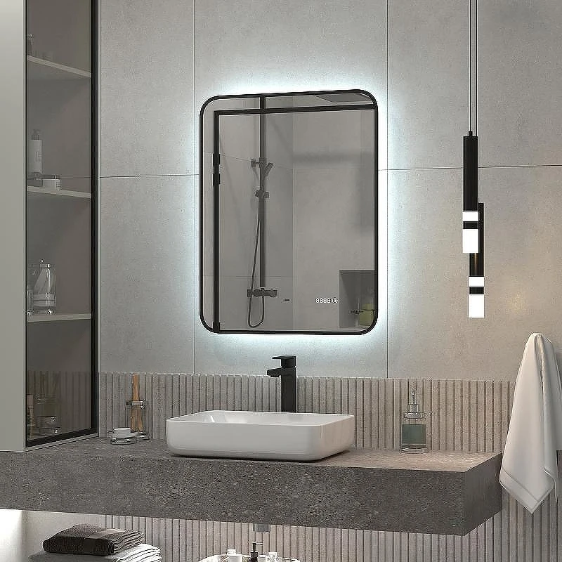 Зеркало Reflexion Black View 600х700 RF4002BV с подсветкой Черное с бесконтактным выключателем, диммером и часами