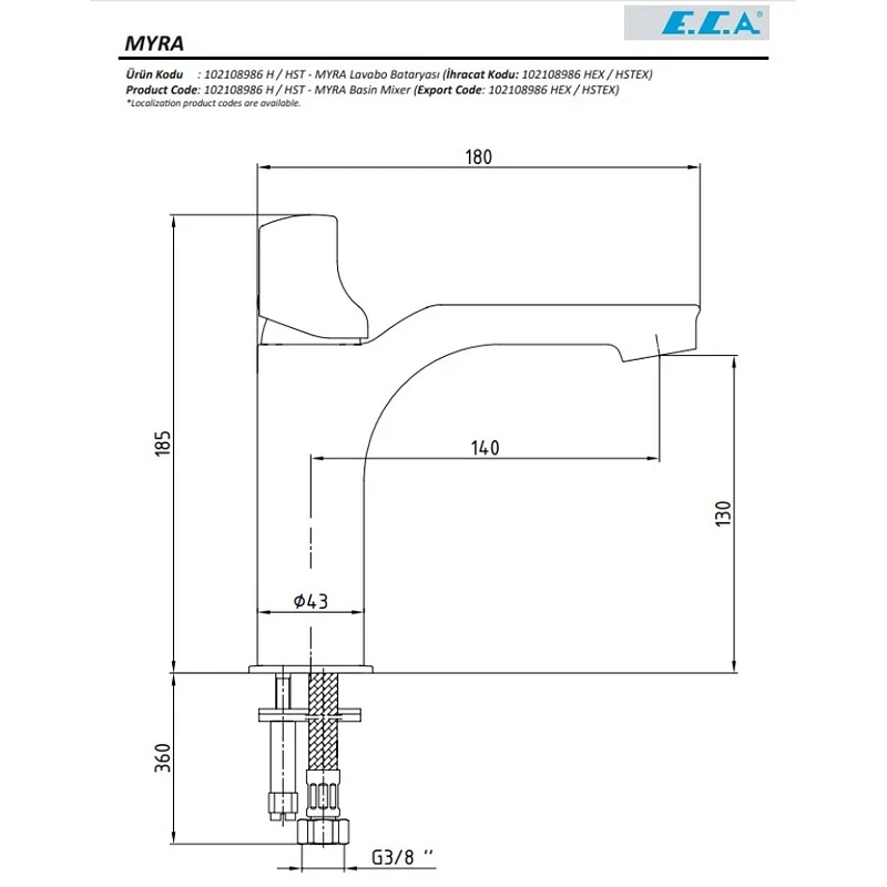 Смеситель для раковины E.C.A. Myra 102108986HEX Хром латунь