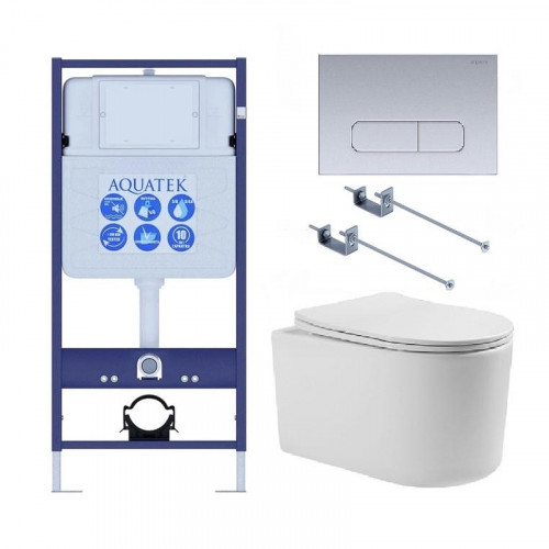 Комплект унитаза с инсталляцией Aquatek Set Aquatek Мия-014 4в1 цвет Белый с сиденьем Микролифт и клавишей смыва цвет Хром матовый