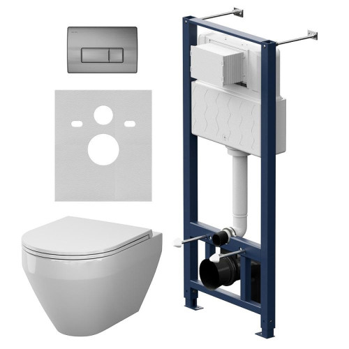Унитаз с инсталляцией AM.PM Spirit V2.0 Aquaspin IS48031.701900 цвет Белый с сиденьем Микролифт и клавишей смыва цвет Никель матовый