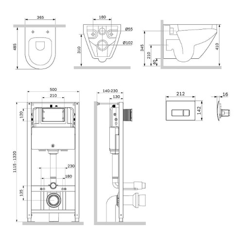 Унитаз с инсталляцией AM.PM Spirit V2.0 Aquaspin IS48031.701900 цвет Белый с сиденьем Микролифт и клавишей смыва цвет Никель матовый