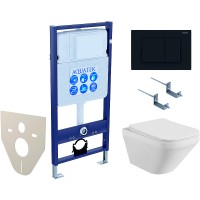 Комплект унитаза с инсталляцией Aquatek Set Aquatek Лира-012 4в1 с сиденьем Микролифт и Черной матовой клавишей смыва фарфор подвесной