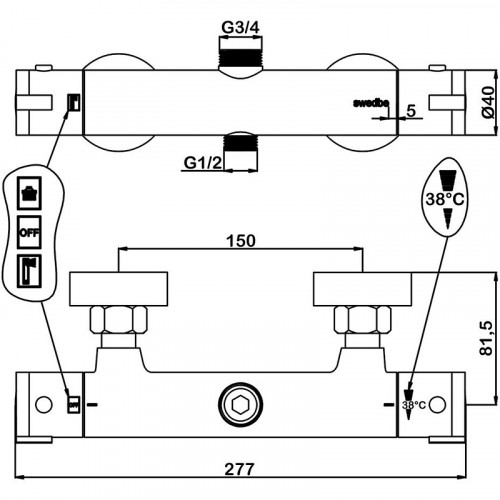 Смеситель для душа Swedbe Hermes 9022B с термостатом Черный матовый латунь на стену