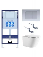 Комплект унитаза с инсталляцией Aquatek Set Aquatek Либерти-011 4в1 цвет Белый с сиденьем Микролифт и клавишей смыва цвет Хром глянцевый
