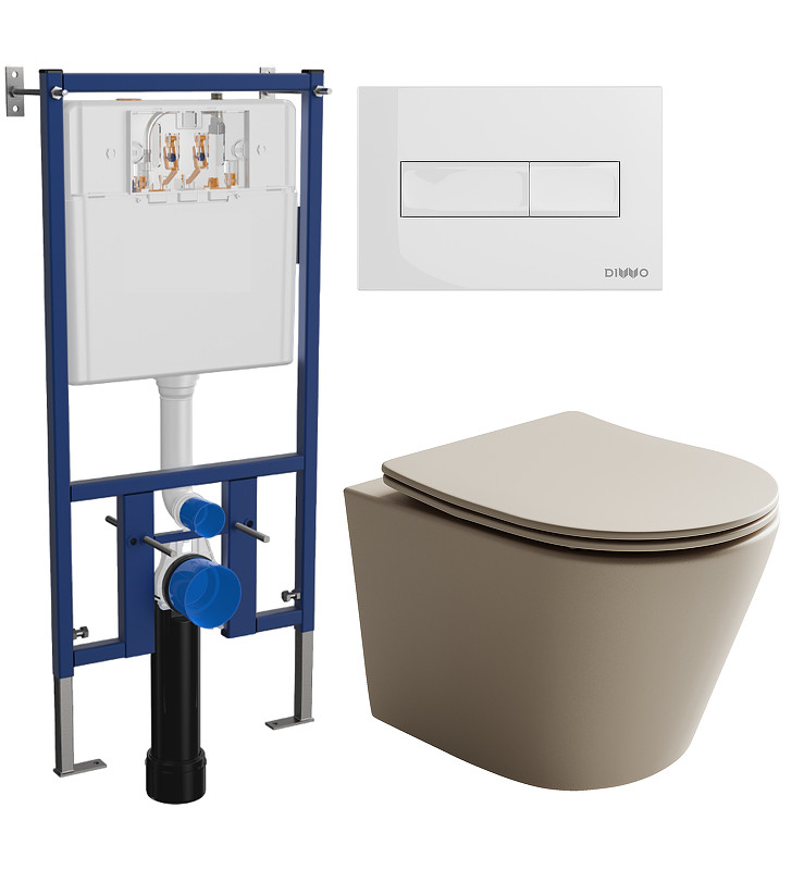 Унитаз с инсталляцией DIWO Ceramicanova Balearica Rimless CN6000MC + DIWO 4501 с сиденьем Микролифт с клавишей смыва цвет Глянцевый белый