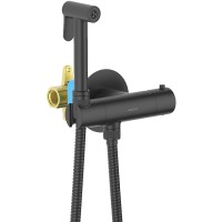Гигиенический душ со смесителем Aquatek Оберон AQ1027MB с термостатом Черный матовый латунь встраиваемый