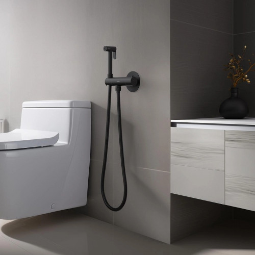 Гигиенический душ со смесителем Aquatek Оберон AQ1027MB с термостатом Черный матовый латунь встраиваемый