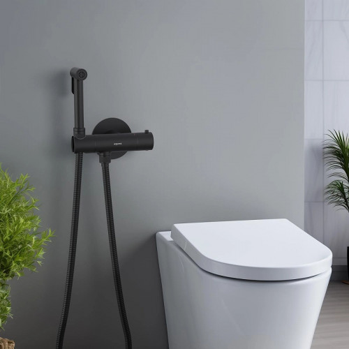 Гигиенический душ со смесителем Aquatek Оберон AQ1027MB с термостатом Черный матовый латунь встраиваемый