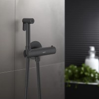 Гигиенический душ со смесителем Aquatek Оберон AQ1027MB с термостатом Черный матовый латунь встраиваемый