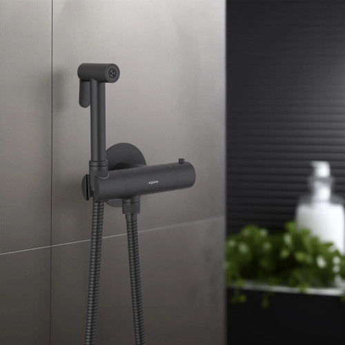 Гигиенический душ со смесителем Aquatek Оберон AQ1027MB с термостатом Черный матовый латунь встраиваемый