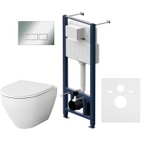 Комплект унитаза с инсталляцией AM.PM Spirit V2.0 FlashClean IS47051.701700 с сиденьем Микролифт и клавишей смыва Хром фарфор подвесной