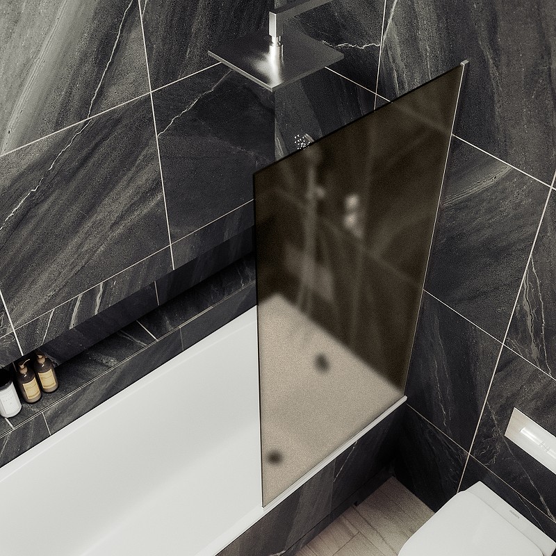 Шторка на ванну Maybah Glass MGV-77-5у 900x1400 в узком профиле Хром матовый стекло бронзовое матовое