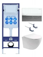 Комплект унитаза с инсталляцией Aquatek Set Aquatek Европа T-17-KDI72 цвет Белый с сиденьем Микролифт и клавишей смыва цвет Хром глянцевый
