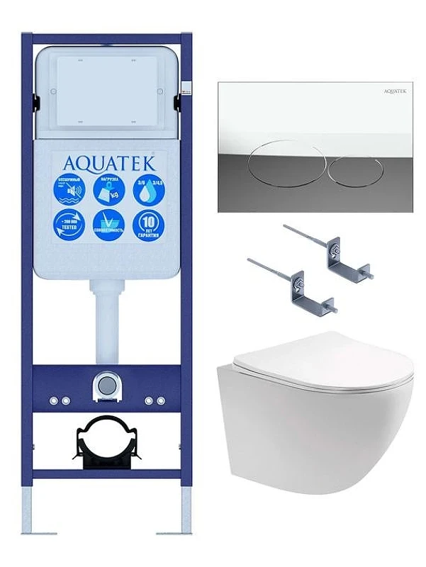 Комплект унитаза с инсталляцией Aquatek Set Aquatek Европа T-17-KDI72 цвет Белый с сиденьем Микролифт и клавишей смыва цвет Хром глянцевый