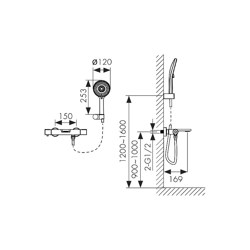 Смеситель для ванны Kaiser Serio 05322-15 с термостатом Вороненая сталь латунь на стену