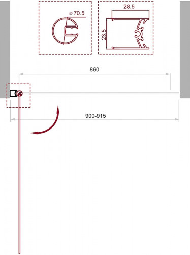 Шторка на ванну BelBagno UNO-V-1-90/150-C-Cr профиль Хром стекло прозрачное