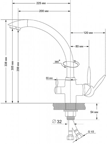 Смеситель для кухни Viko V-5254 Серебро латунь на столешницу
