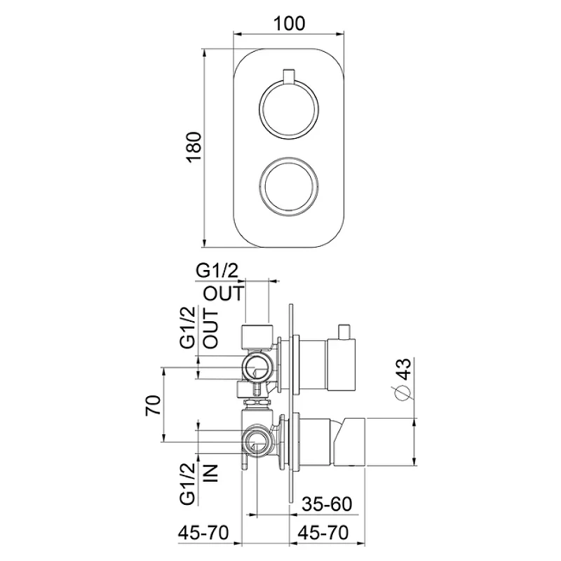 Смеситель для душа Webert One-B NB860101560 Черный матовый встраиваемый