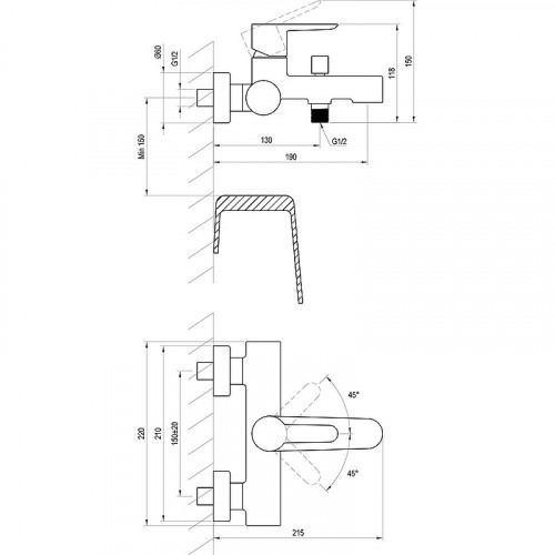 Смеситель для ванны Ravak Puri PU 022.01/150 X070169 Хром латунь на стену
