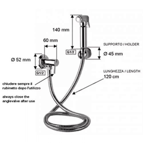 Гигиенический душ с запорным вентилем Remer 332REL Хром латунь на стену
