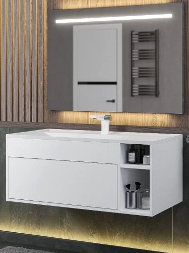 Тумба с раковиной Uperwood Lotus Premium 100 39340207463 подвесная цвет Белый матовый
