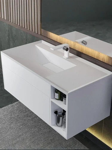 Тумба с раковиной Uperwood Lotus Premium 100 39340207463 подвесная цвет Белый матовый