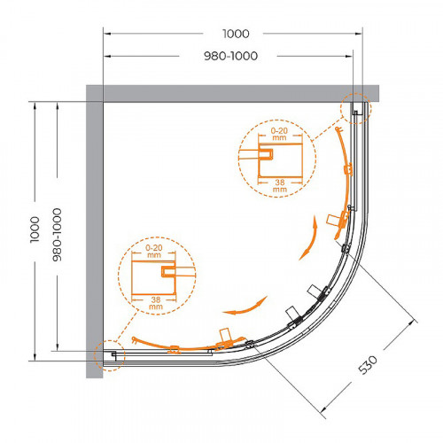 Душевой уголок Cezares Relax-304 100x100 RELAX-304-R-2-100-C-GM профиль Оружейная сталь стекло прозрачное