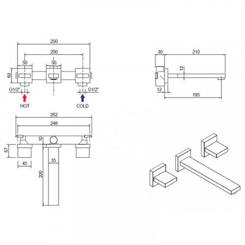 Смеситель для раковины Cezares Unika UNIKA-BLI3-03/24 Золото латунь встраиваемый