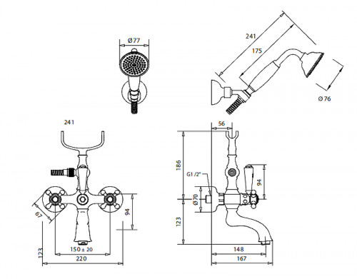 Смеситель для ванны Migliore Arcadia 18394 Золото на стену