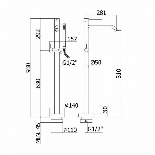 Смеситель для ванны Paffoni Light LIG032BO Белый матовый на пол