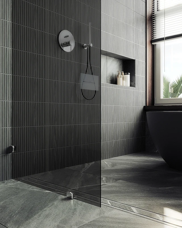 Душевая перегородка Maybah Glass MGD-276-4 990x1950 коннектор стена-стекло Хром глянцевый стекло графитовое