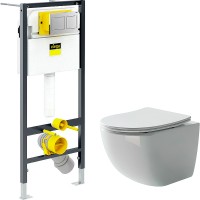 Комплект унитаза Ceramicanova Forma CN3009 с инсталляцией Viega Prevista Dry 8524.14 792596 с сиденьем Микролифт и клавишей смыва Хром фарфор подвесной