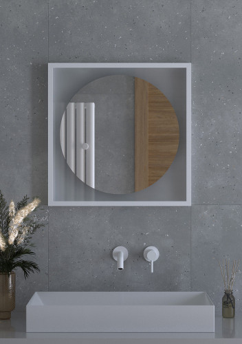 Зеркало Defesto Eclipce 60х60 DF 2226 с подсветкой 12W-4500К/в багетной раме/Без выключателя/Нейтральный белый свет/Белая рама