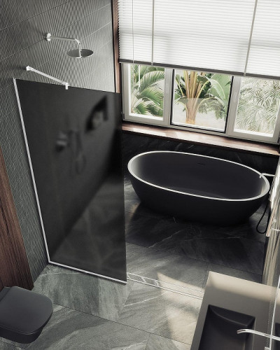 Душевая перегородка Maybah Glass MGD-694-1у 890х1950 в узком профиле Белый стекло графитовое матовое