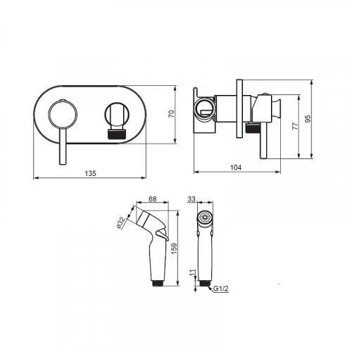 Гигиенический душ со смесителем Damixa Option 212000300 Черный матовый латунь на стену