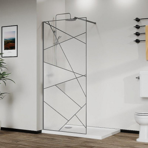 Душевая перегородка Azario Walk-in 100 AZ-271-100-MGR-CGP профиль Графит матовый стекло прозрачное с графическим принтом