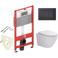 Комплект унитаза WellWant Aura WWU01122W с инсталляцией Tece Now 9400414 с сиденьем Микролифт и Черной матовой клавишей смыва