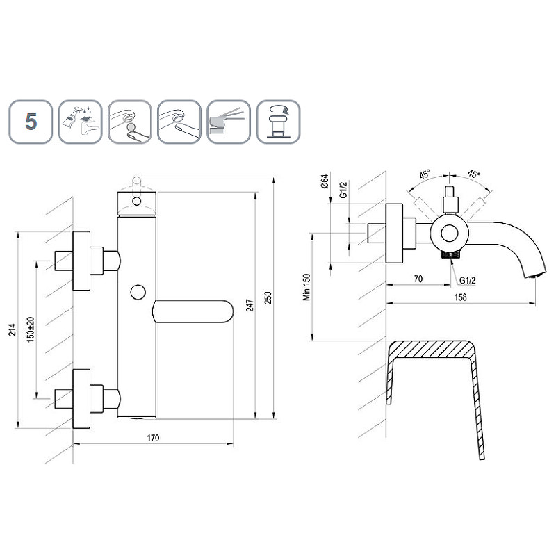 Смеситель для ванны Ravak Espirit ES 022.00CR X070199 Хром латунь на стену