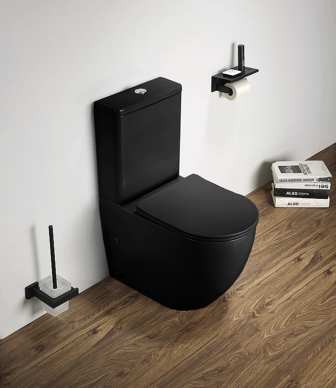 Унитаз компакт CeramaLux 2166XMB Черный матовый с бачком и сиденьем Микролифт фаянс напольный