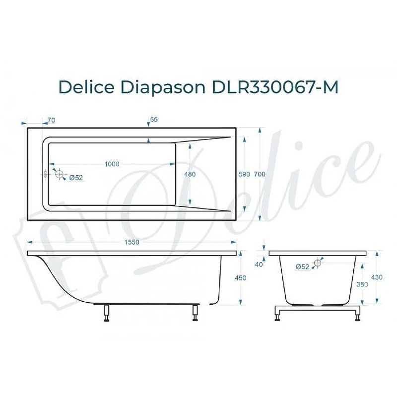 Ванна из искусственного камня Delice Diapason 155х70 DLR330067-M цвет Белый матовый